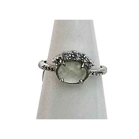 Ring Bomb Party Ring, , size 7, whitish stone silver color band, CZ looking acce - Picture 4 of 5